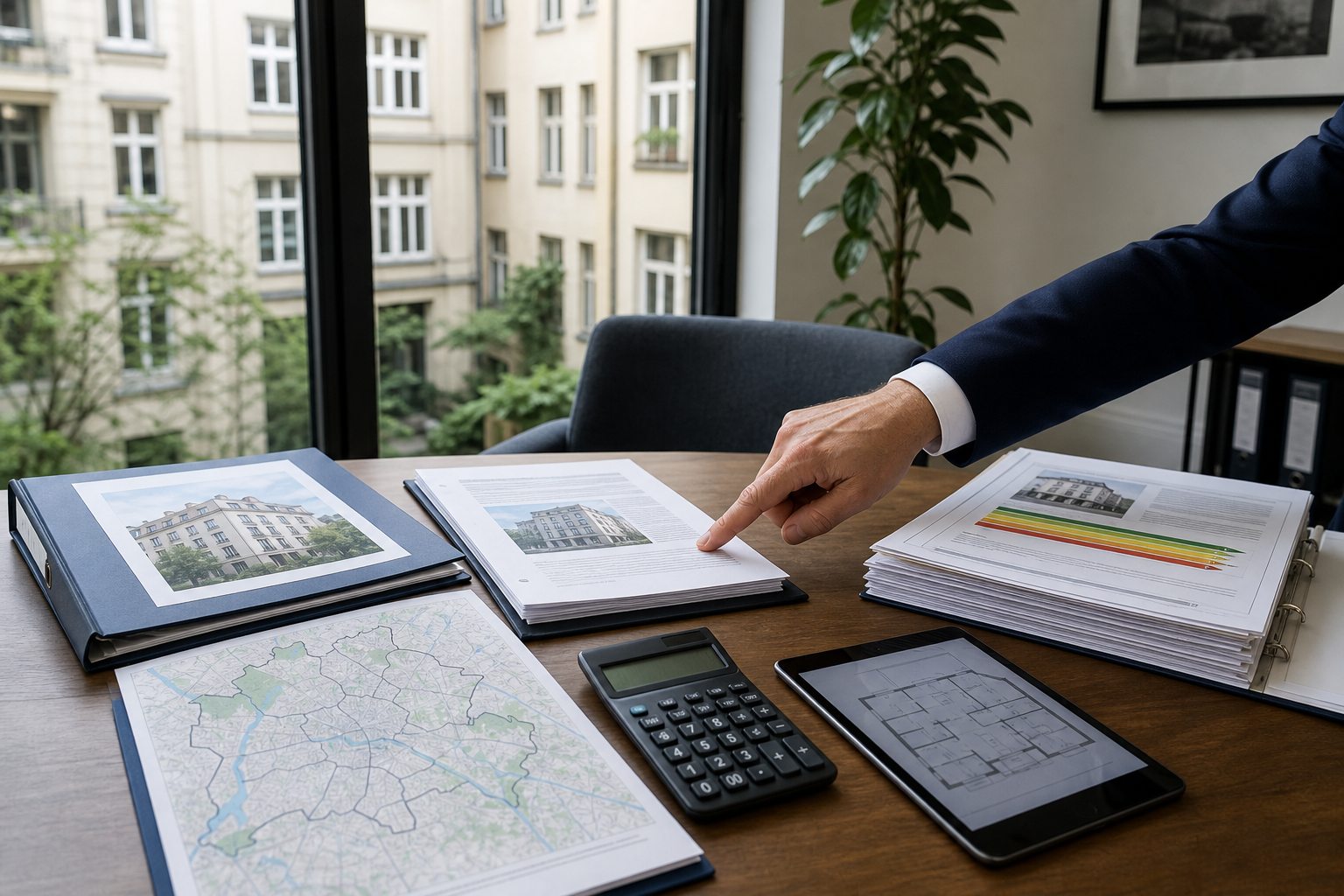 Anlageimmobilie mit Unterlagen und Mieteinnahmen